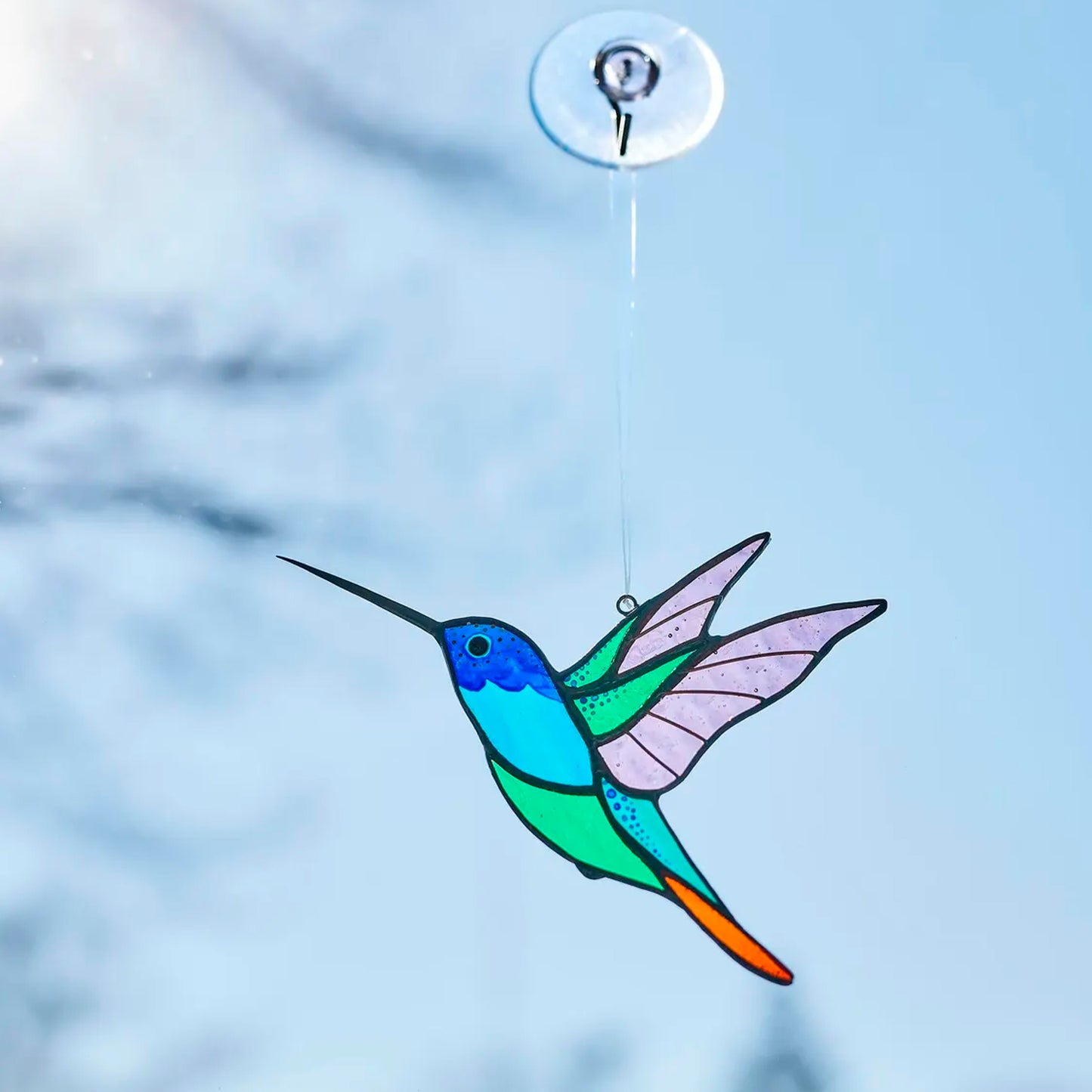 Sonnenfänger aus Buntglas mit Kolibri-Motiv – Geschenk für Mama und Ihre Lieben – handgefertigte Fensterdekoration | Symbol der Liebe, Leichtigkeit und Freude