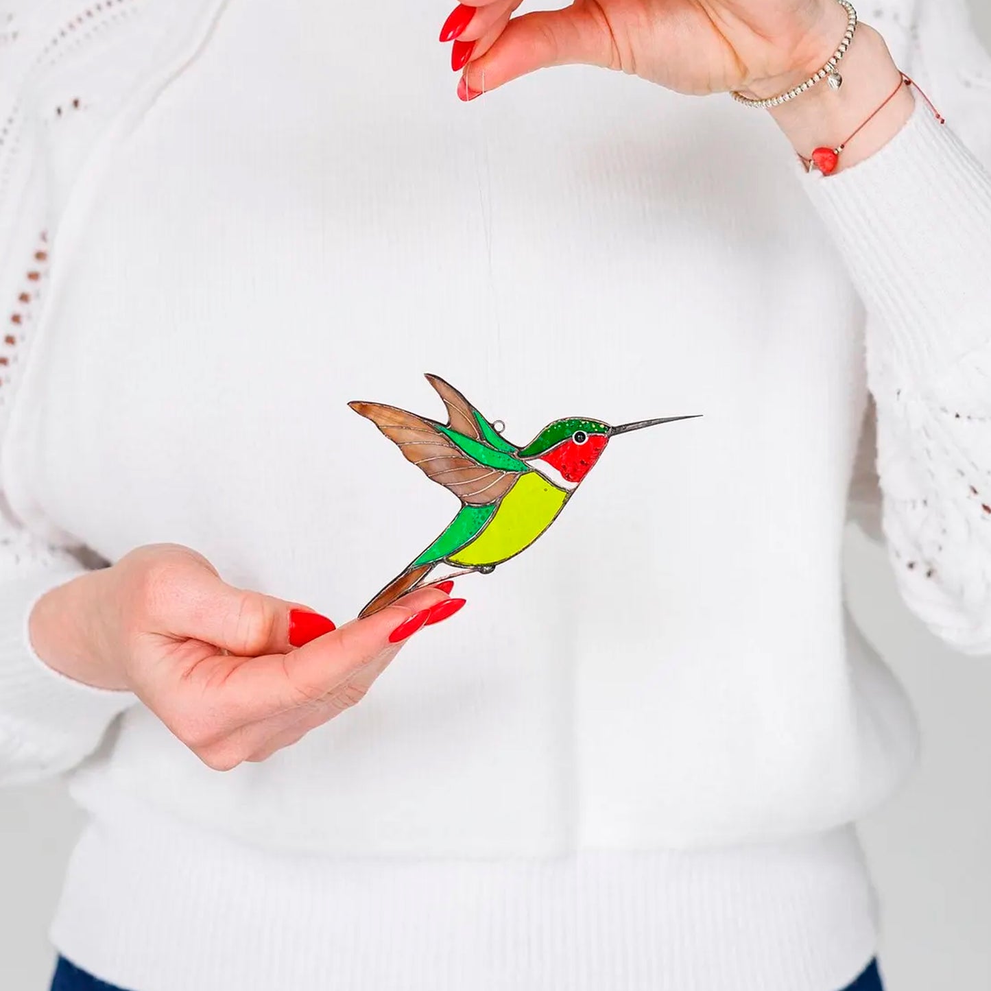 Grüner Kolibri-Sonnenfänger – Buntglas-Fensterdekor-Geschenk für Mama, Oma oder Naturliebhaber