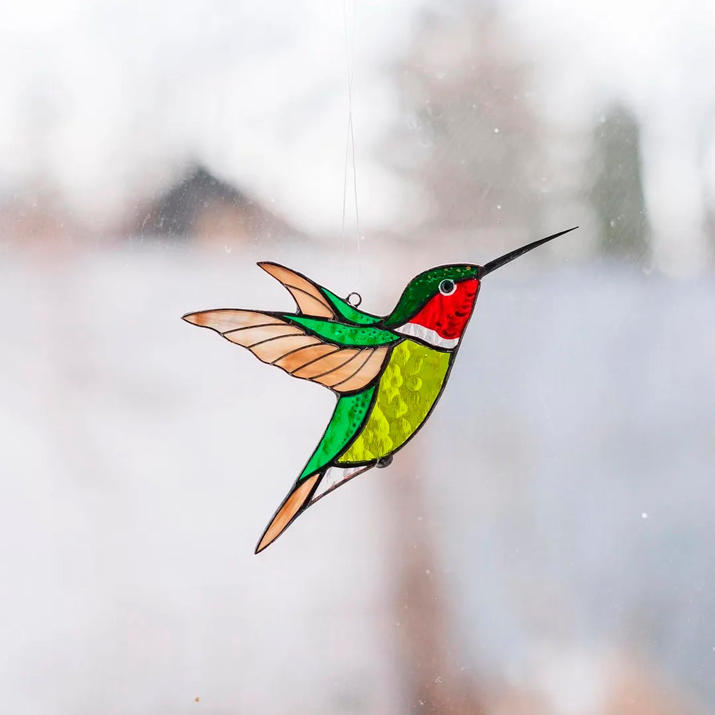 Grüner Kolibri-Sonnenfänger – Buntglas-Fensterdekor-Geschenk für Mama, Oma oder Naturliebhaber