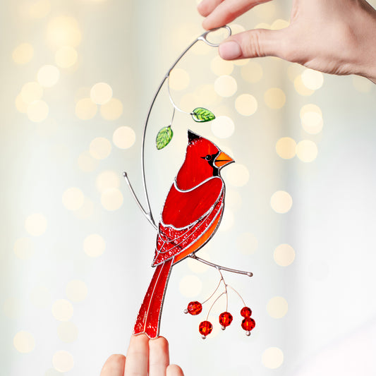 Red Cardinal Window Hanging – Stained Glass Father’s Day Gift