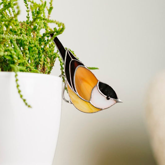 Buntglas-Meisen – Pflanzgefäß-Dekoration, meistverkaufter Vogel | Geschenk für Gärtner | Gemütliches Pflanzendekor