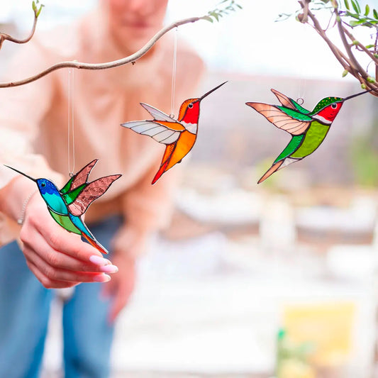 3er-Set Kolibris aus Buntglas – Bunte Fenster-Sonnenfänger, das beste Geschenk für Mama, Oma, Naturliebhaber und Gärtner
