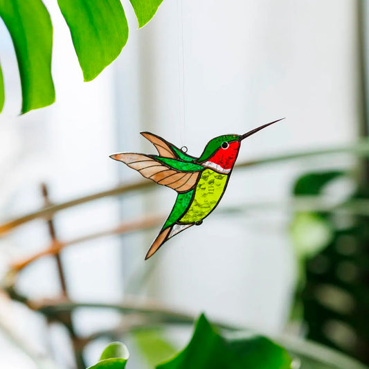Grüner Kolibri-Sonnenfänger – Buntglas-Fensterdekor-Geschenk für Mama, Oma oder Naturliebhaber