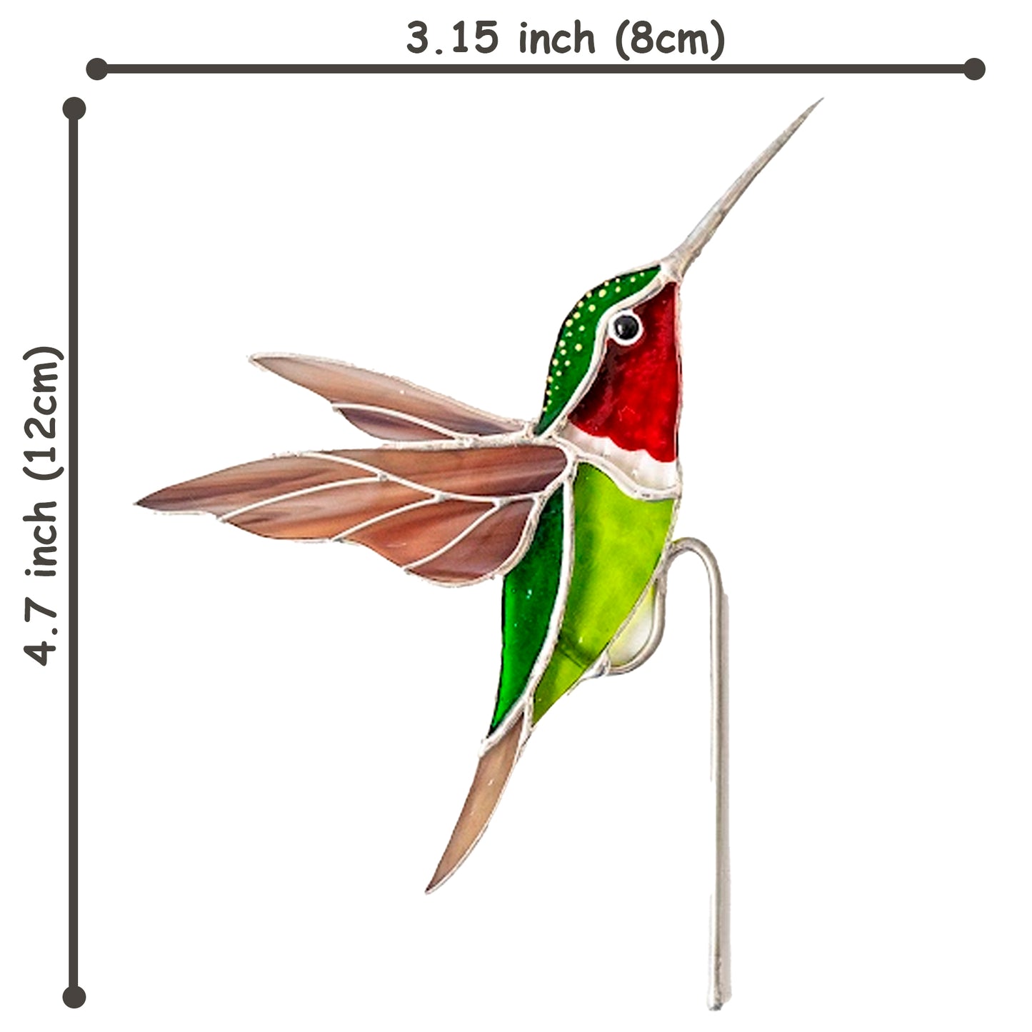 Red-throated Hummingbird Stained Glass – Planter Decoration Symbol of Joy & Energy | Gift for Nature Lovers | Colorful Plant Decor